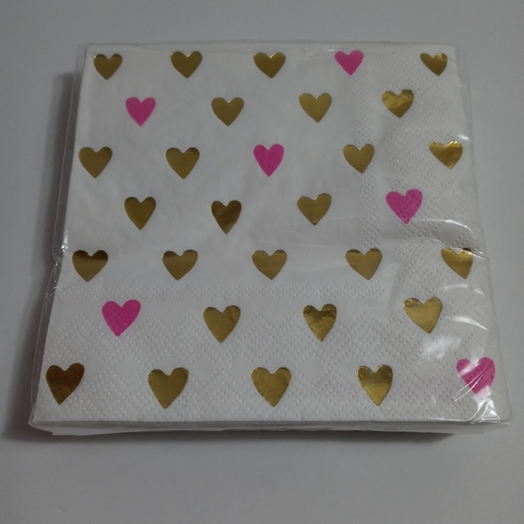 Pink & Gold Foil Hearts Beverage Napkins 100 ct NIB - Picture 2 of 6